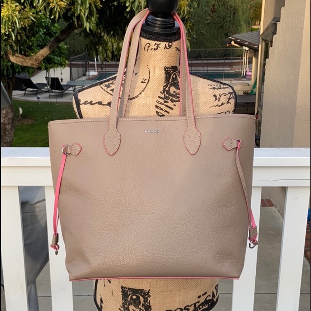 Lodis leather handbag. Tan and pink. EUC